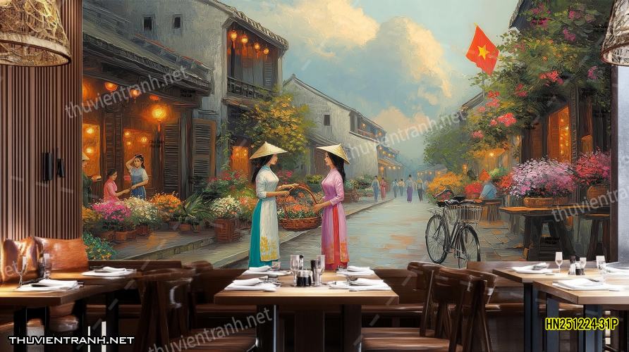 Tranh dán tường Phố cổ Hà Nội, Phố xưa - -HN251224-31P - Tranh tường chất lượng cao